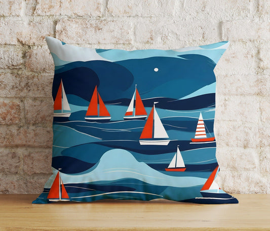 Onay 1 / 12 x 12 inch (30 x 30 cm) Double Side Blue Nautical Pillow Cover Lighthouse Cushion Cover Sailboat Pillow Case