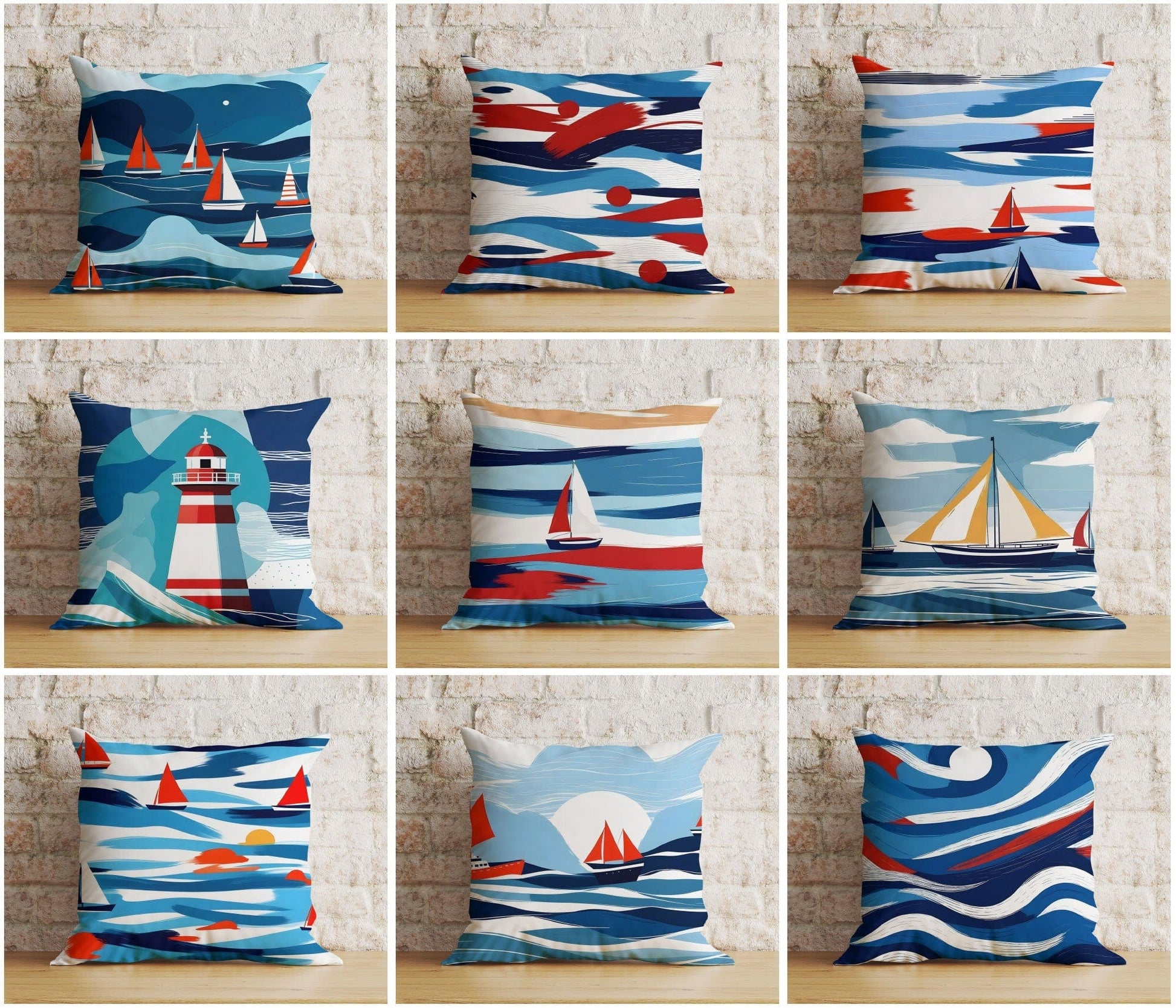 Onay Blue Nautical Pillow Cover Lighthouse Cushion Cover Sailboat Pillow Case