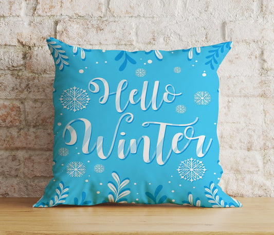 Onay 1 / 12 x 12 inch (30 x 30 cm) Double Side Blue or Turquoise Hello Winter Merry Christmas Cushion Covers