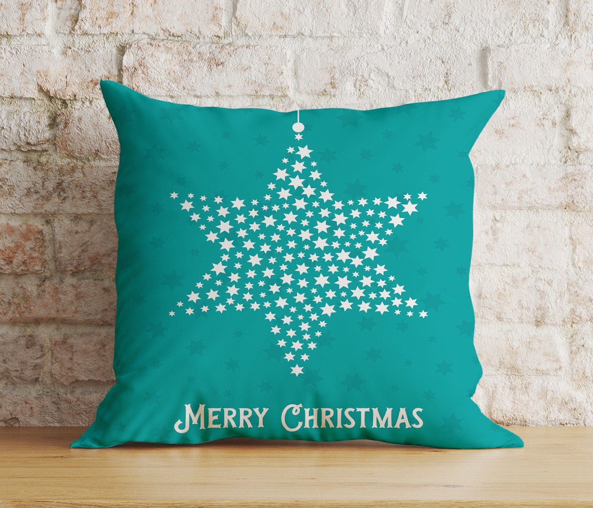 Onay 7 / 12 x 12 inch (30 x 30 cm) Double Side Blue or Turquoise Merry Christmas Star Print Cushion