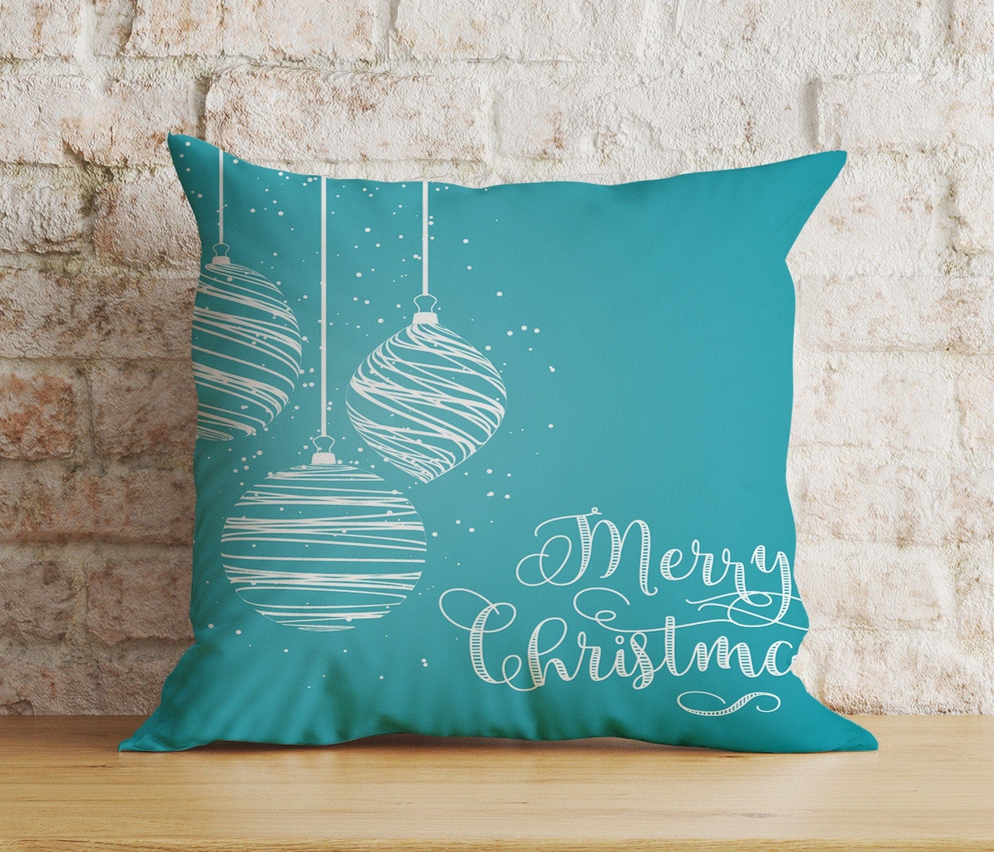 Onay 6 / 12 x 12 inch (30 x 30 cm) Double Side Blue or Turquoise Merry Christmas Star Print Cushion