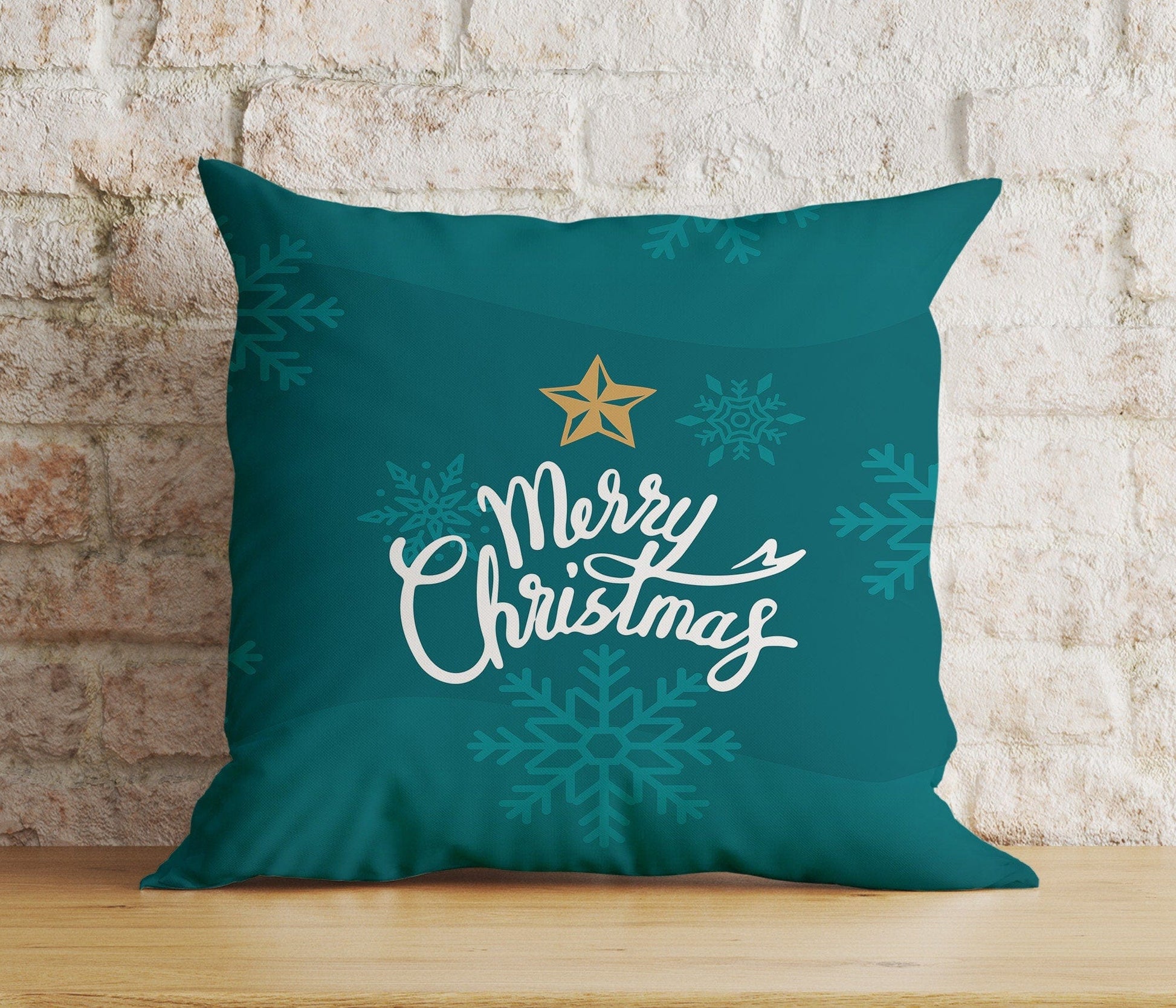 Onay 4 / 12 x 12 inch (30 x 30 cm) Double Side Blue or Turquoise Merry Christmas Star Print Cushion