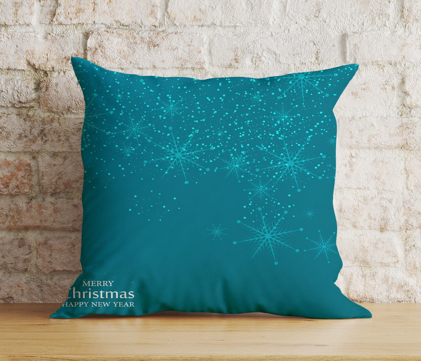 Onay 2 / 12 x 12 inch (30 x 30 cm) Double Side Blue or Turquoise Merry Christmas Star Print Cushion