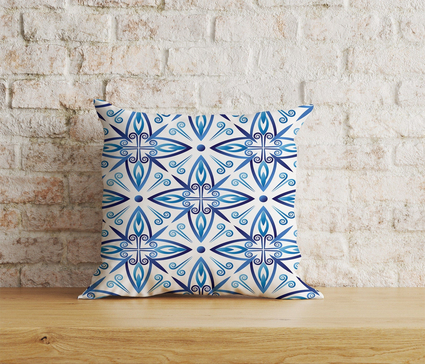Onay Home Textile 4 / 12 x 12 inch (30 x 30 cm) Double Side Blue Roman Mosaics Pillow Cover Blue Tiles Cushion Cover