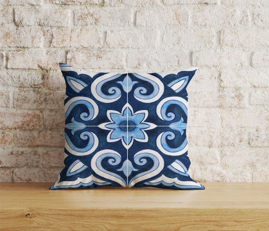 Onay Home Textile 1 / 12 x 12 inch (30 x 30 cm) Double Side Blue Roman Mosaics Pillow Cover Blue Tiles Cushion Cover