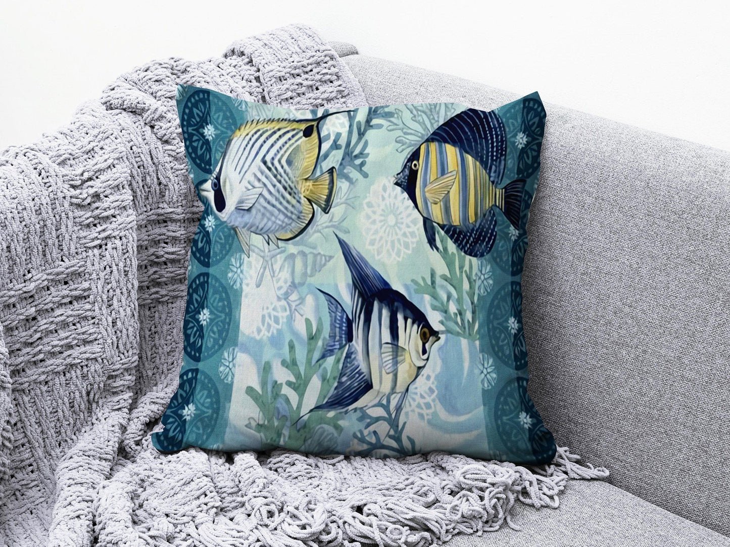 Onay 6 / 12 x 12 inch (30 x 30 cm) Blue Sea and Turtle Ocean Life Decorative Cushion Cover