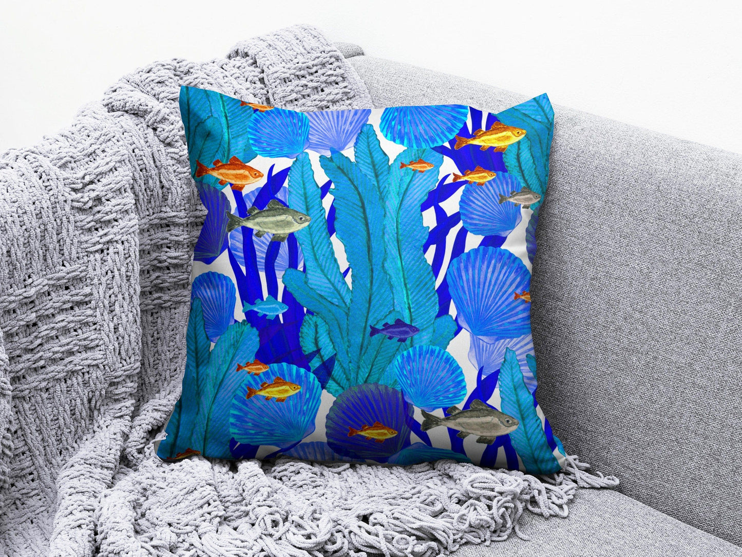 Onay 5 / 12 x 12 inch (30 x 30 cm) Blue Sea and Turtle Ocean Life Decorative Cushion Cover