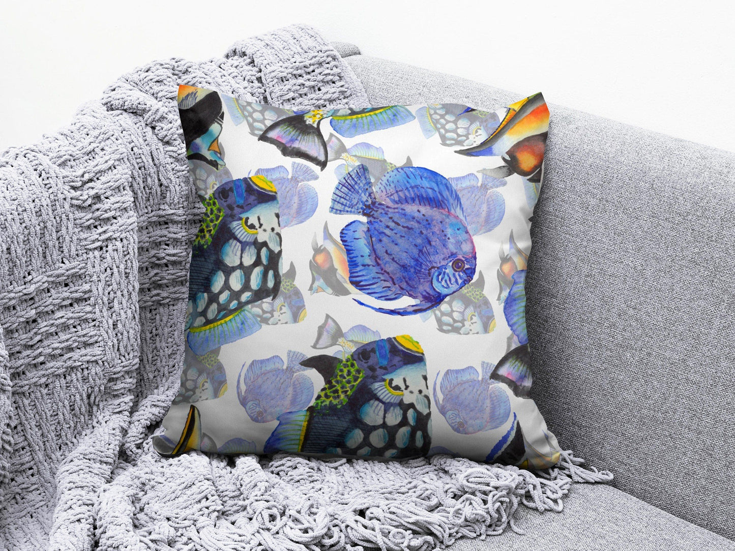 Onay 4 / 12 x 12 inch (30 x 30 cm) Blue Sea and Turtle Ocean Life Decorative Cushion Cover