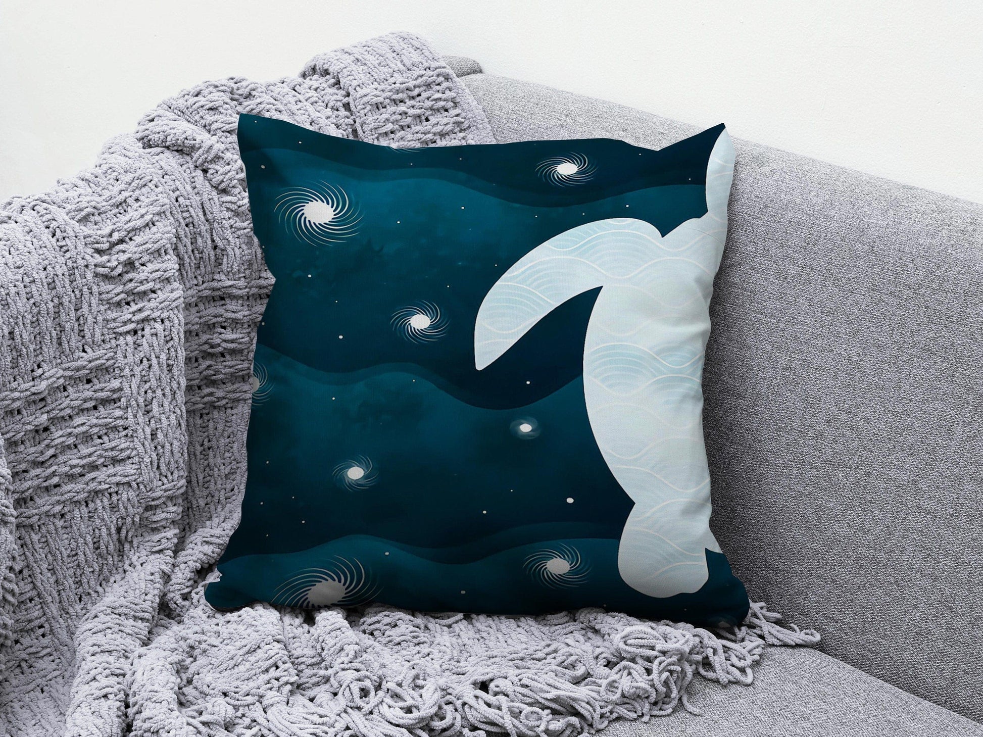 Onay 3 / 12 x 12 inch (30 x 30 cm) Blue Sea and Turtle Ocean Life Decorative Cushion Cover