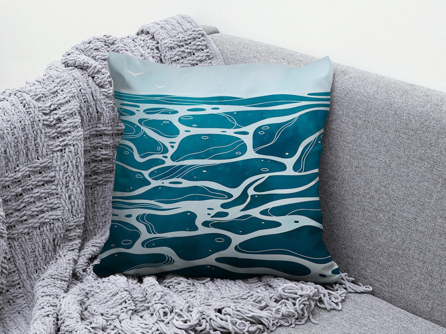 Onay 2 / 12 x 12 inch (30 x 30 cm) Blue Sea and Turtle Ocean Life Decorative Cushion Cover