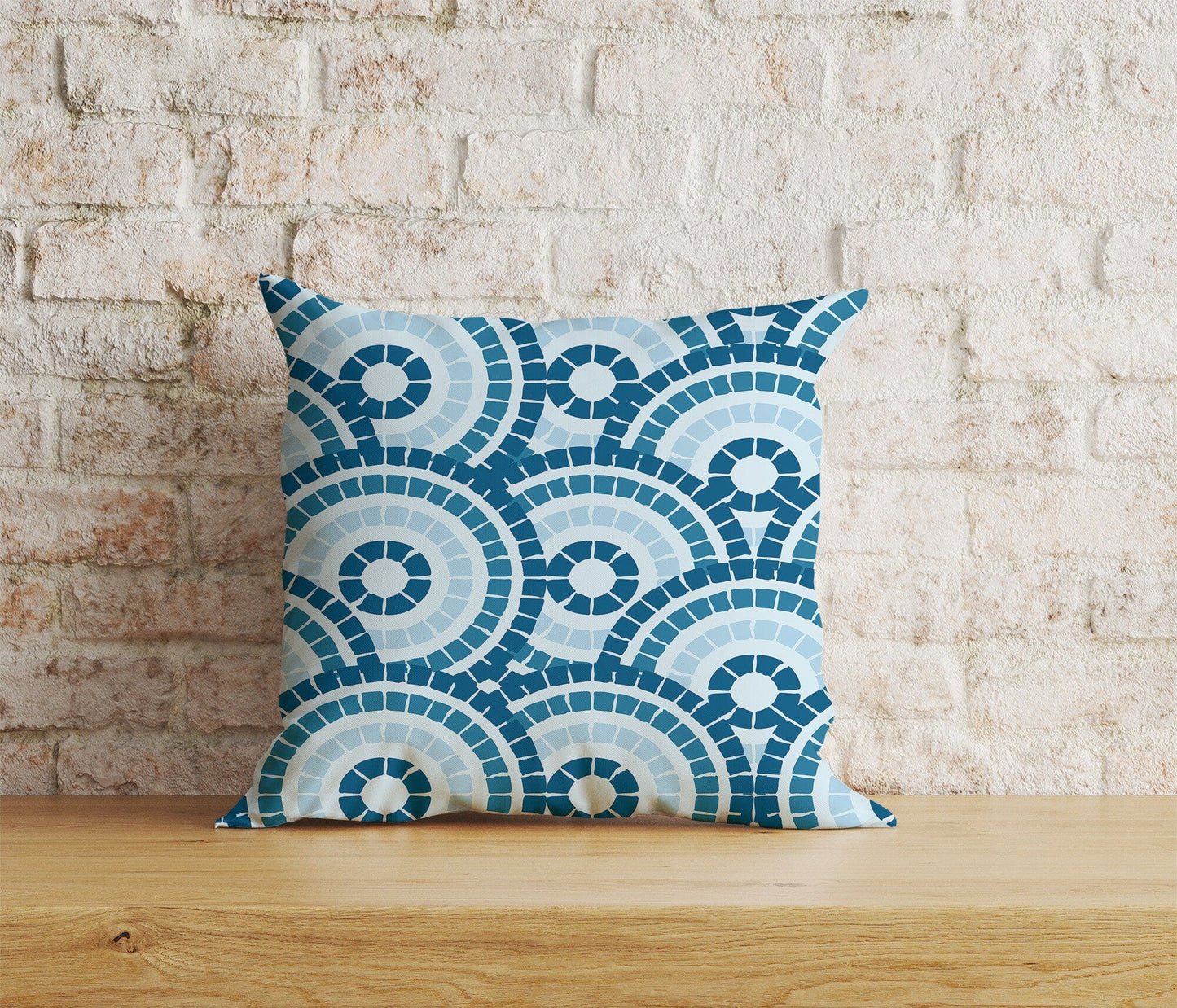 Onay Home Textile Cushion Covers 9 / 12 x 12 inch (30 x 30 cm) Double Side Blue Spanish Tiles Roman Mosaics Etnic Deco Cushion Cover