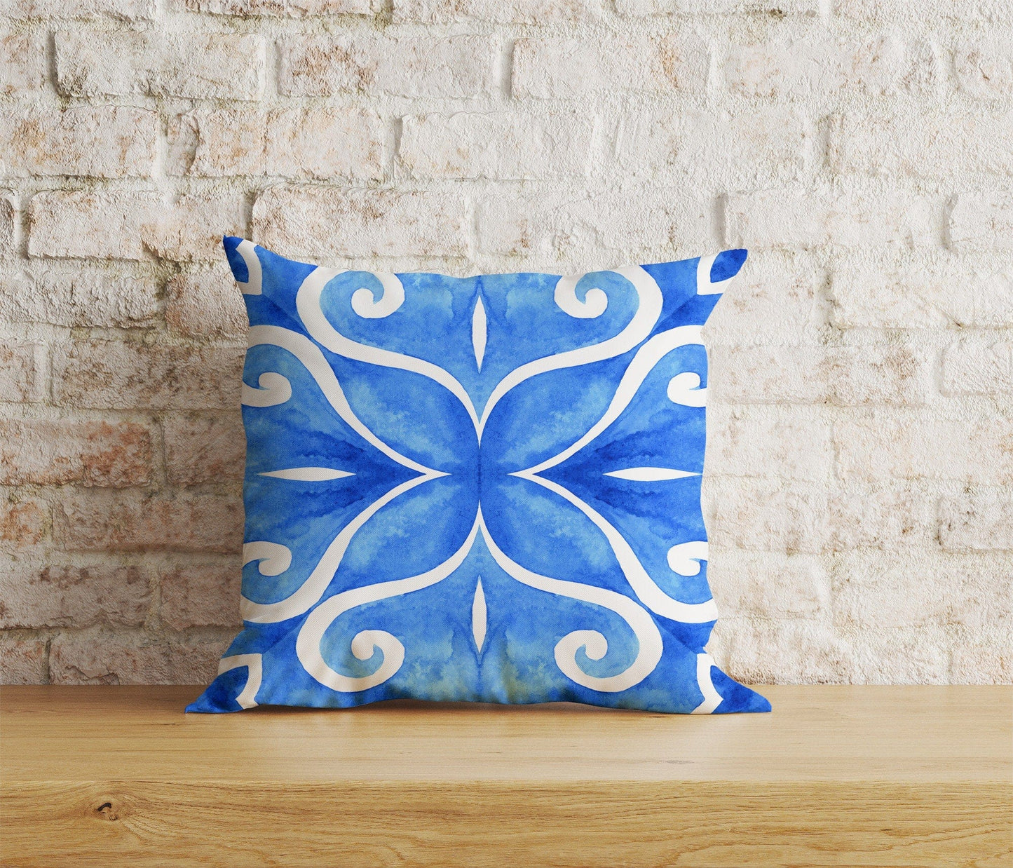 Onay Home Textile Cushion Covers 6 / 12 x 12 inch (30 x 30 cm) Double Side Blue Spanish Tiles Roman Mosaics Etnic Deco Cushion Cover