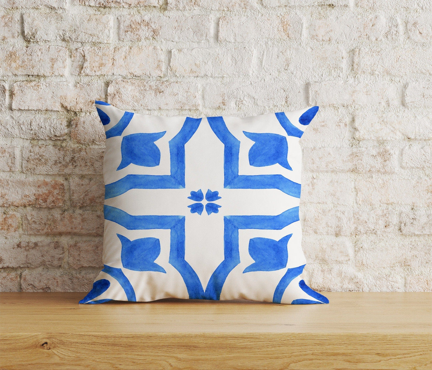 Onay Home Textile Cushion Covers 4 / 12 x 12 inch (30 x 30 cm) Double Side Blue Spanish Tiles Roman Mosaics Etnic Deco Cushion Cover