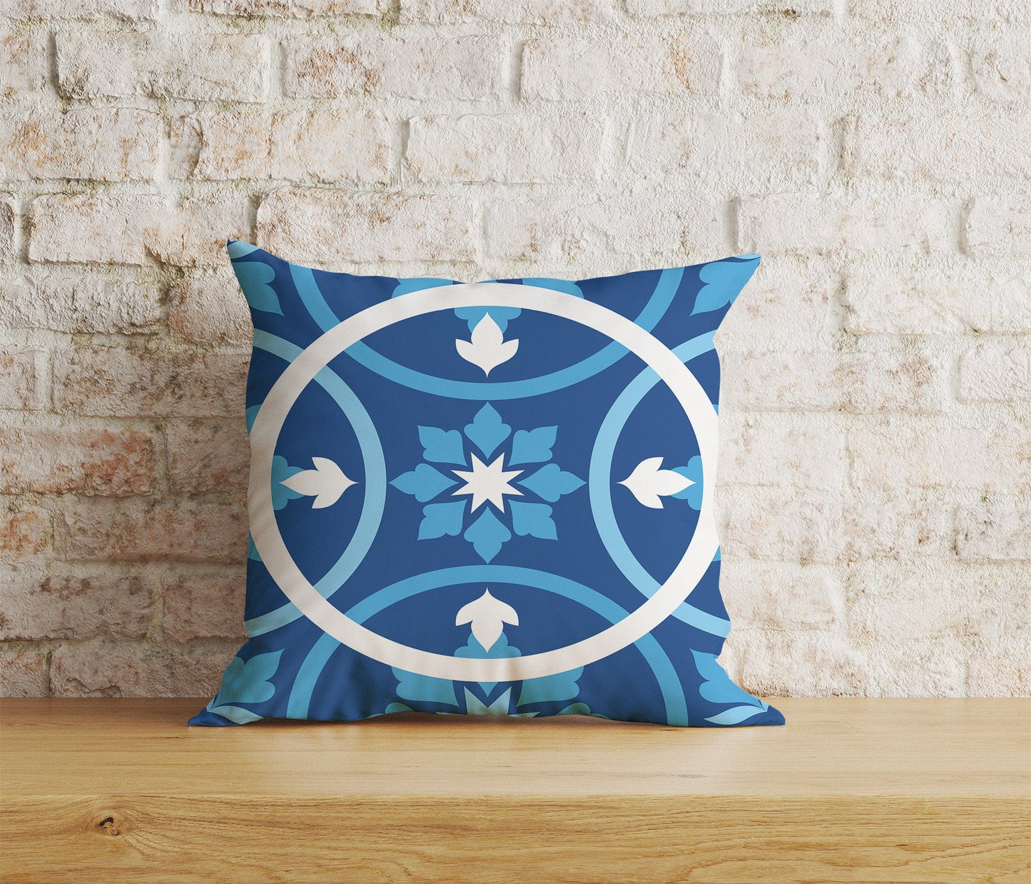Onay Home Textile Cushion Covers 3 / 12 x 12 inch (30 x 30 cm) Double Side Blue Spanish Tiles Roman Mosaics Etnic Deco Cushion Cover