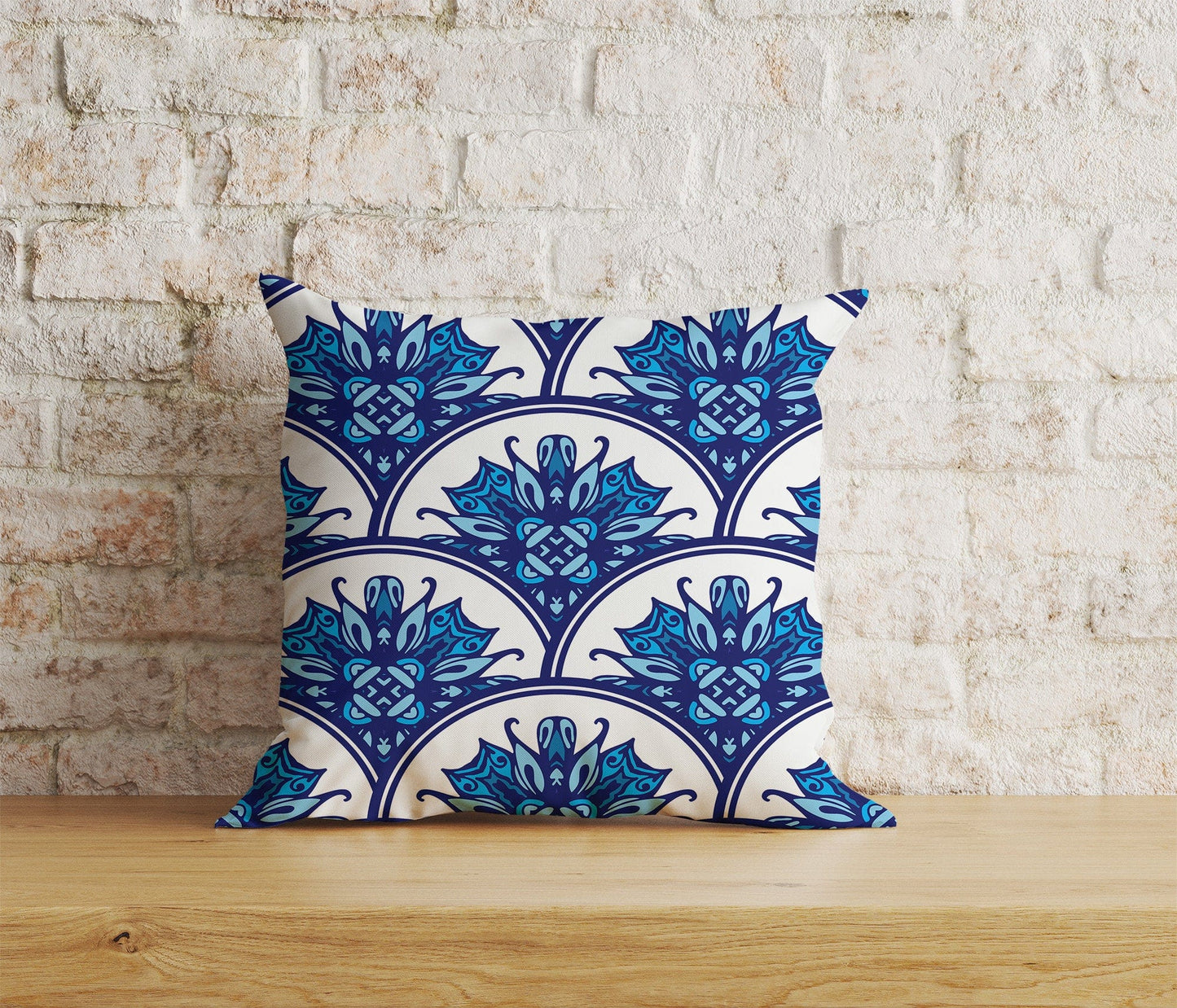 Onay Home Textile Cushion Covers 2 / 12 x 12 inch (30 x 30 cm) Double Side Blue Spanish Tiles Roman Mosaics Etnic Deco Cushion Cover