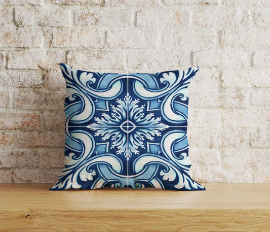 Onay Home Textile Cushion Covers 1 / 12 x 12 inch (30 x 30 cm) Double Side Blue Spanish Tiles Roman Mosaics Etnic Deco Cushion Cover