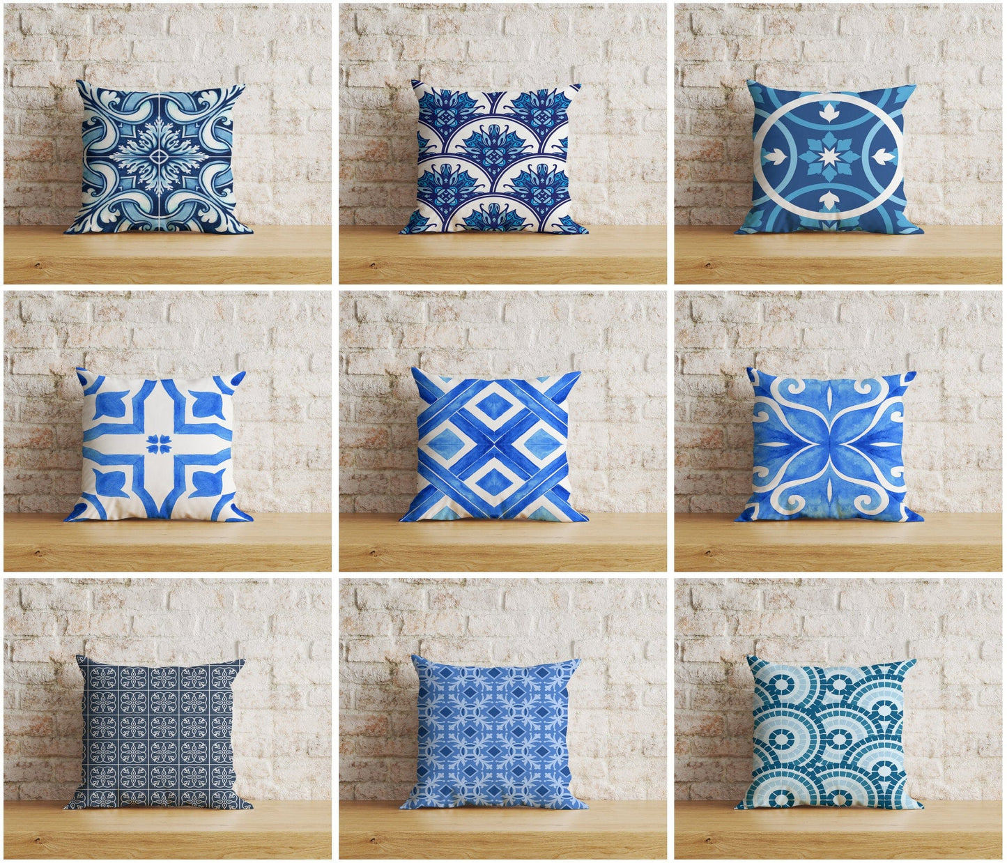 Onay Home Textile Cushion Covers Blue Spanish Tiles Roman Mosaics Etnic Deco Cushion Cover