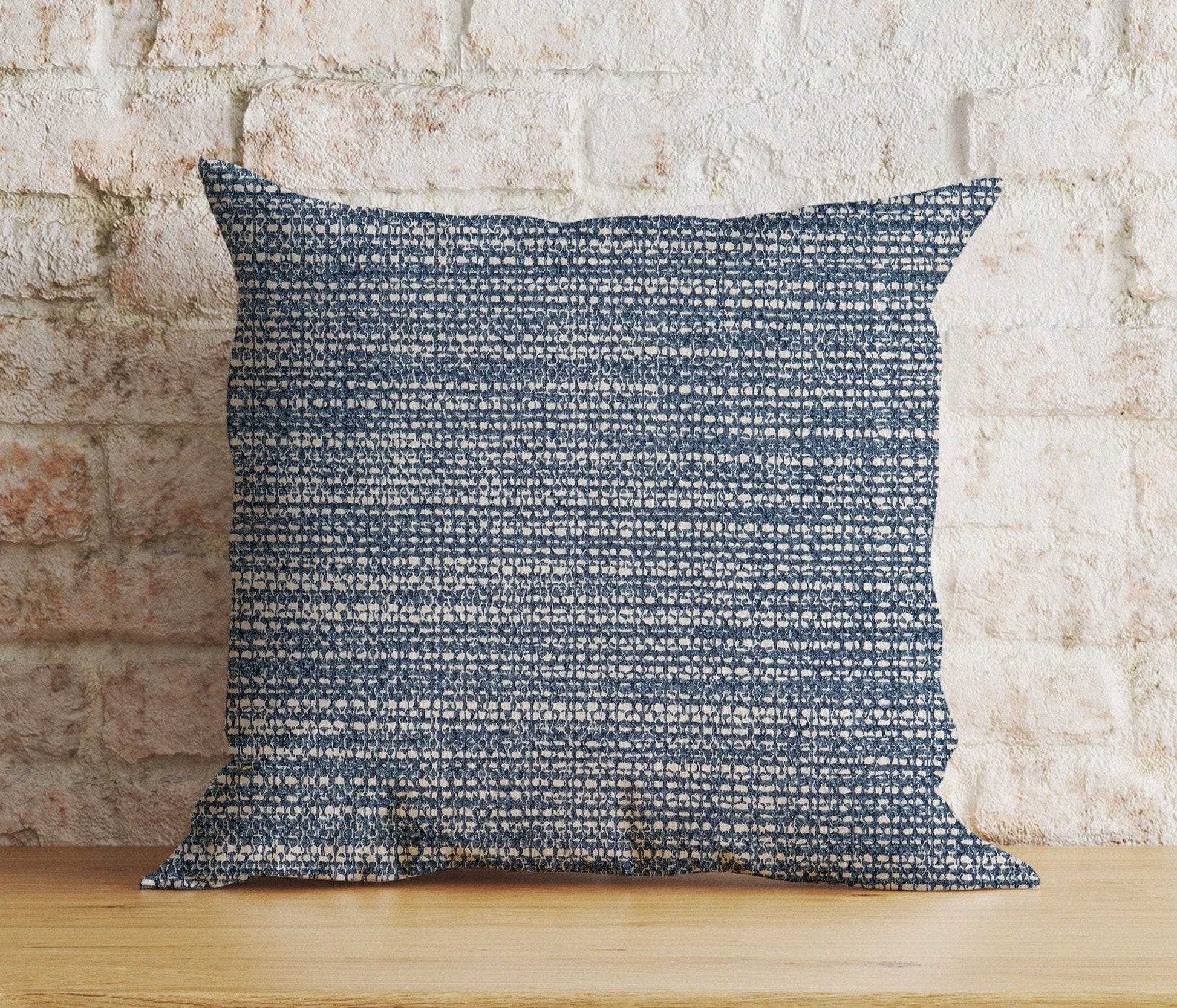 Onay Blue Textured Cushion Cover Navy Blue Semi-Plain Pillow Case