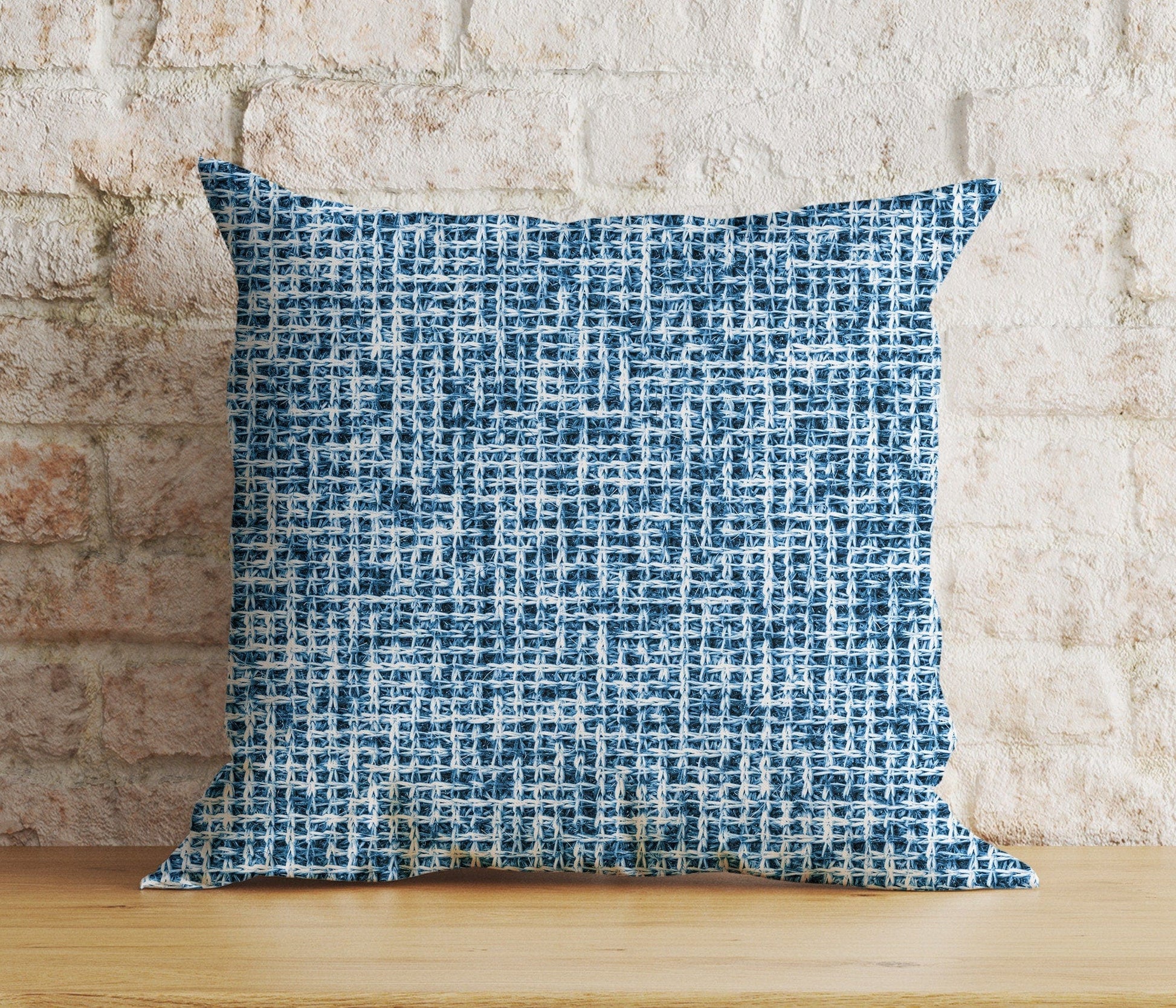 Onay Blue Textured Cushion Cover Navy Blue Semi-Plain Pillow Case