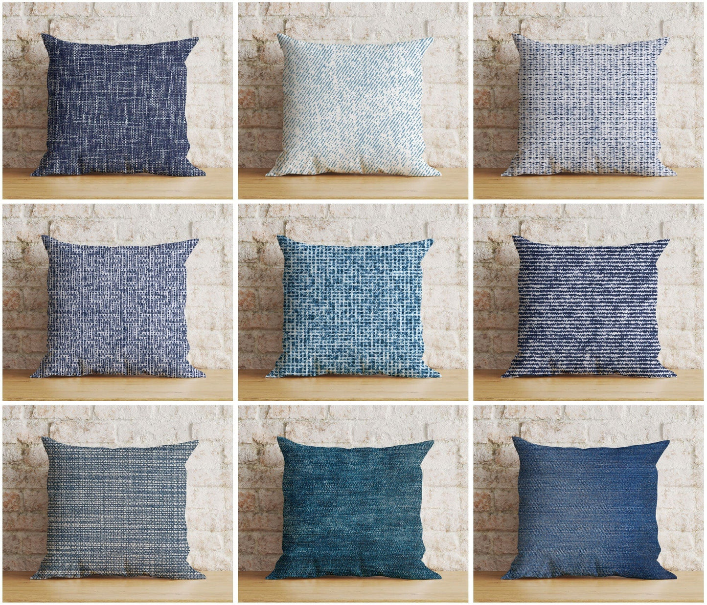 Onay Blue Textured Cushion Cover Navy Blue Semi-Plain Pillow Case