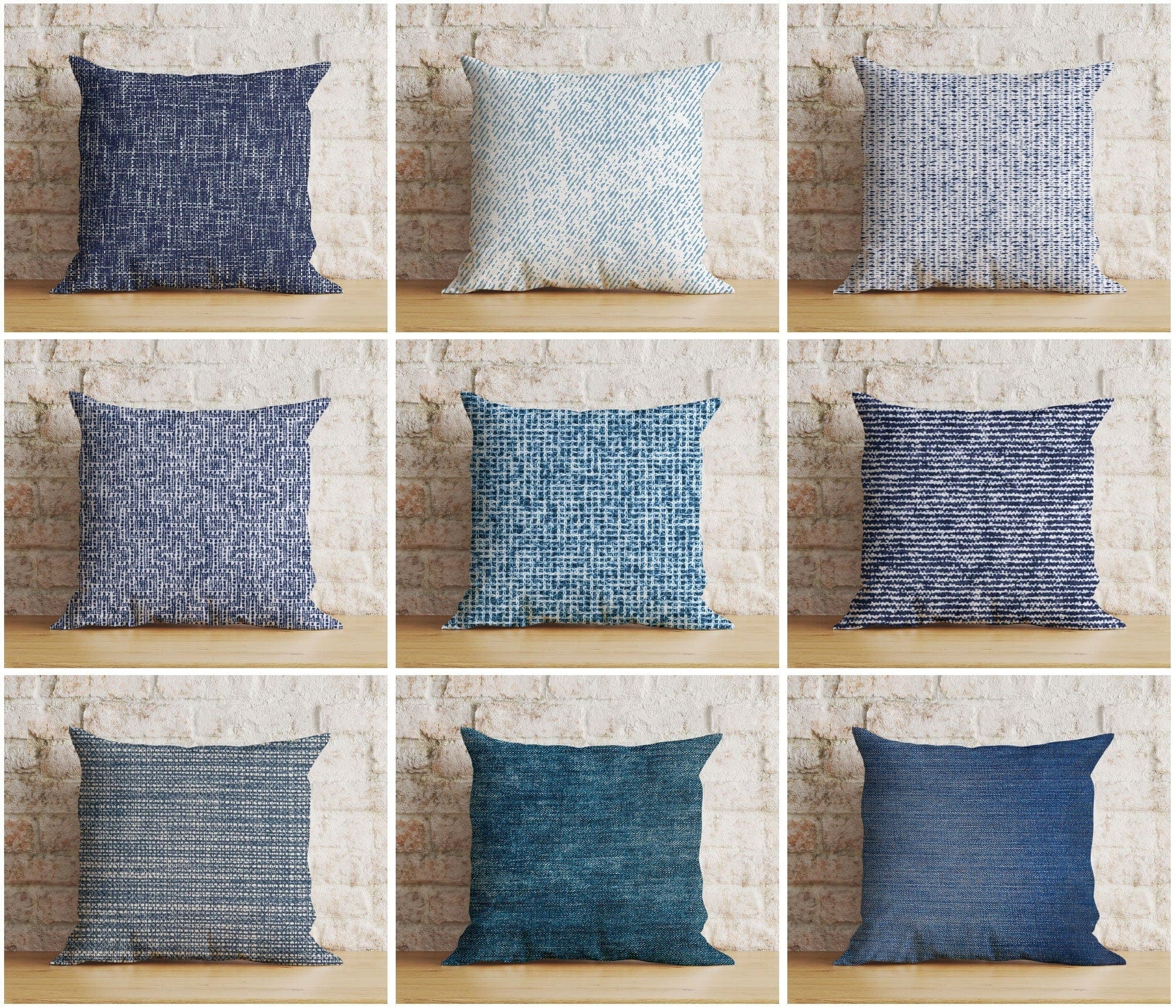 Onay Blue Textured Cushion Cover Navy Blue Semi-Plain Pillow Case