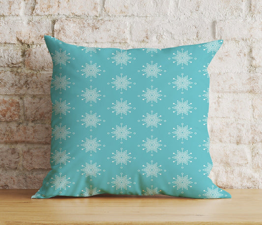 Onay 1 / 12 x 12 inch (30 x 30 cm) Double Side Blue Turquoise Snowflake Christmas Festive Cushion Covers