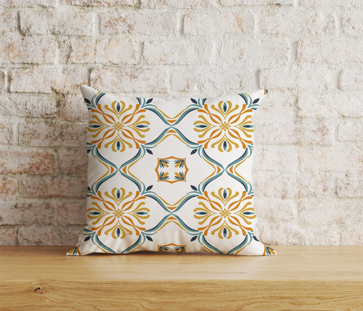 Onay Home Textile 4 / 12 x 12 inch (30 x 30 cm) Double Side Blue & Yellow Motifs Cushion Covers Tiles Pillow Cover