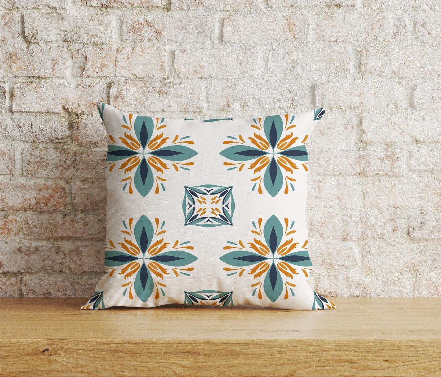 Onay Home Textile 3 / 12 x 12 inch (30 x 30 cm) Double Side Blue & Yellow Motifs Cushion Covers Tiles Pillow Cover
