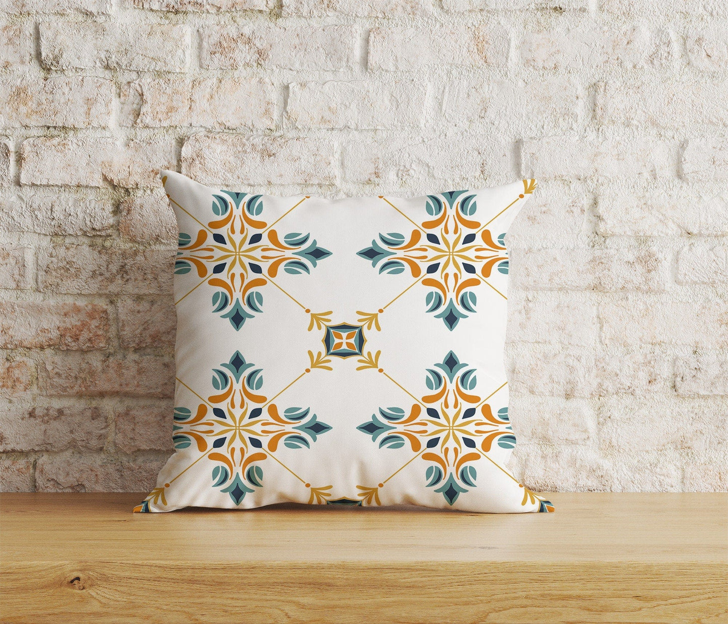 Onay Home Textile 2 / 12 x 12 inch (30 x 30 cm) Double Side Blue & Yellow Motifs Cushion Covers Tiles Pillow Cover