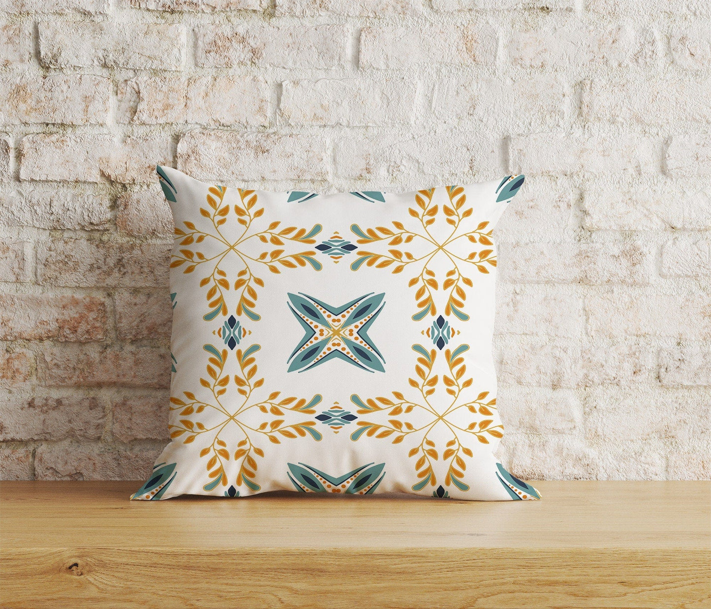 Onay Home Textile 1 / 12 x 12 inch (30 x 30 cm) Double Side Blue & Yellow Motifs Cushion Covers Tiles Pillow Cover
