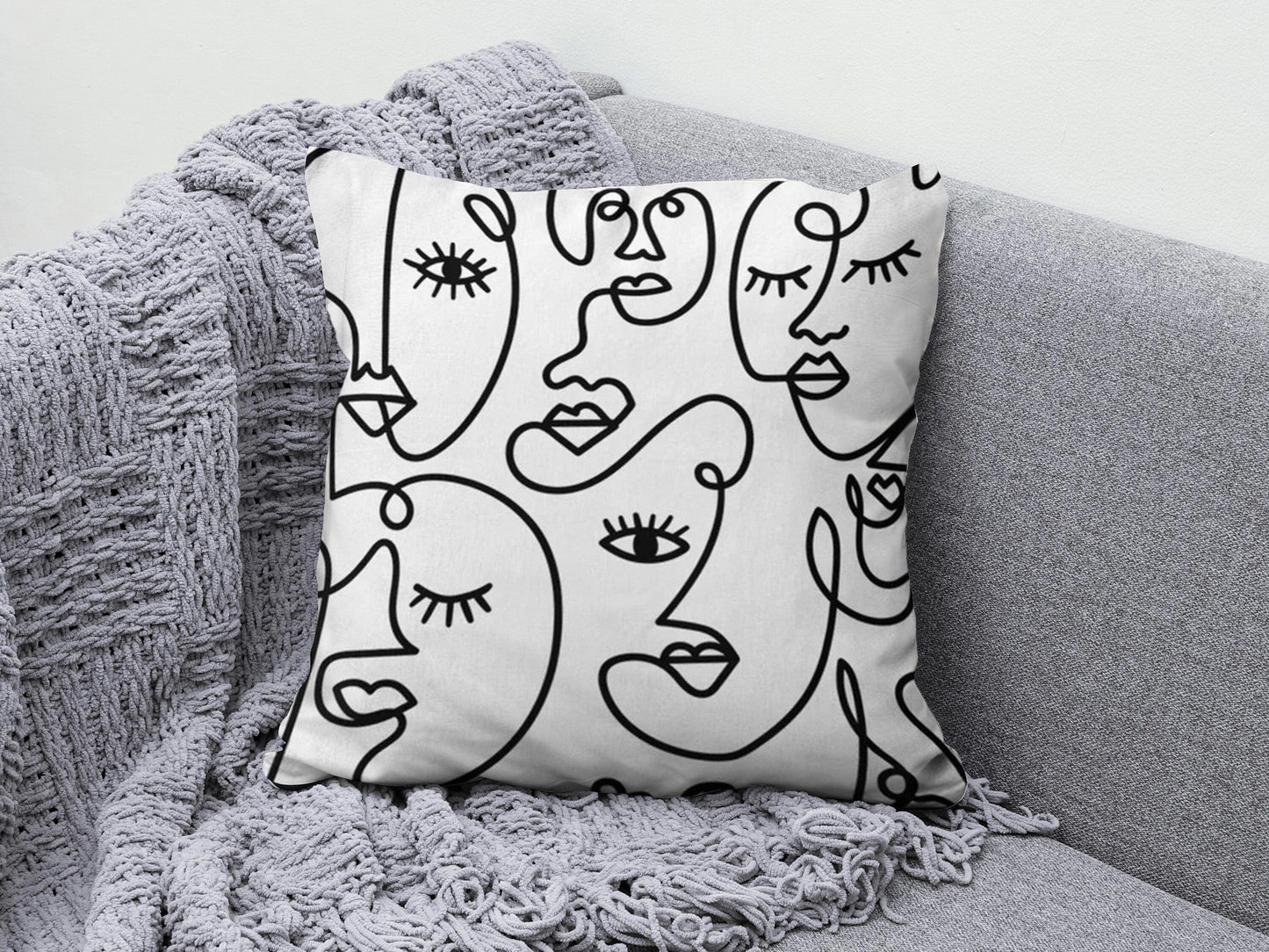 Onay 8 / 12 x 12 inch (30 x 30 cm) Double Side Bohem Style Cushion Cover Abstract Faces Throw Line Art Face Pillow Covers