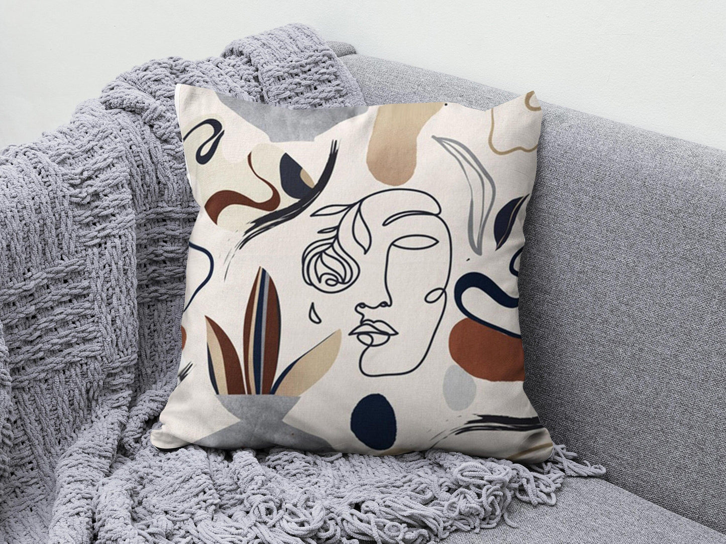 Onay 6 / 12 x 12 inch (30 x 30 cm) Double Side Bohem Style Cushion Cover Abstract Faces Throw Line Art Face Pillow Covers