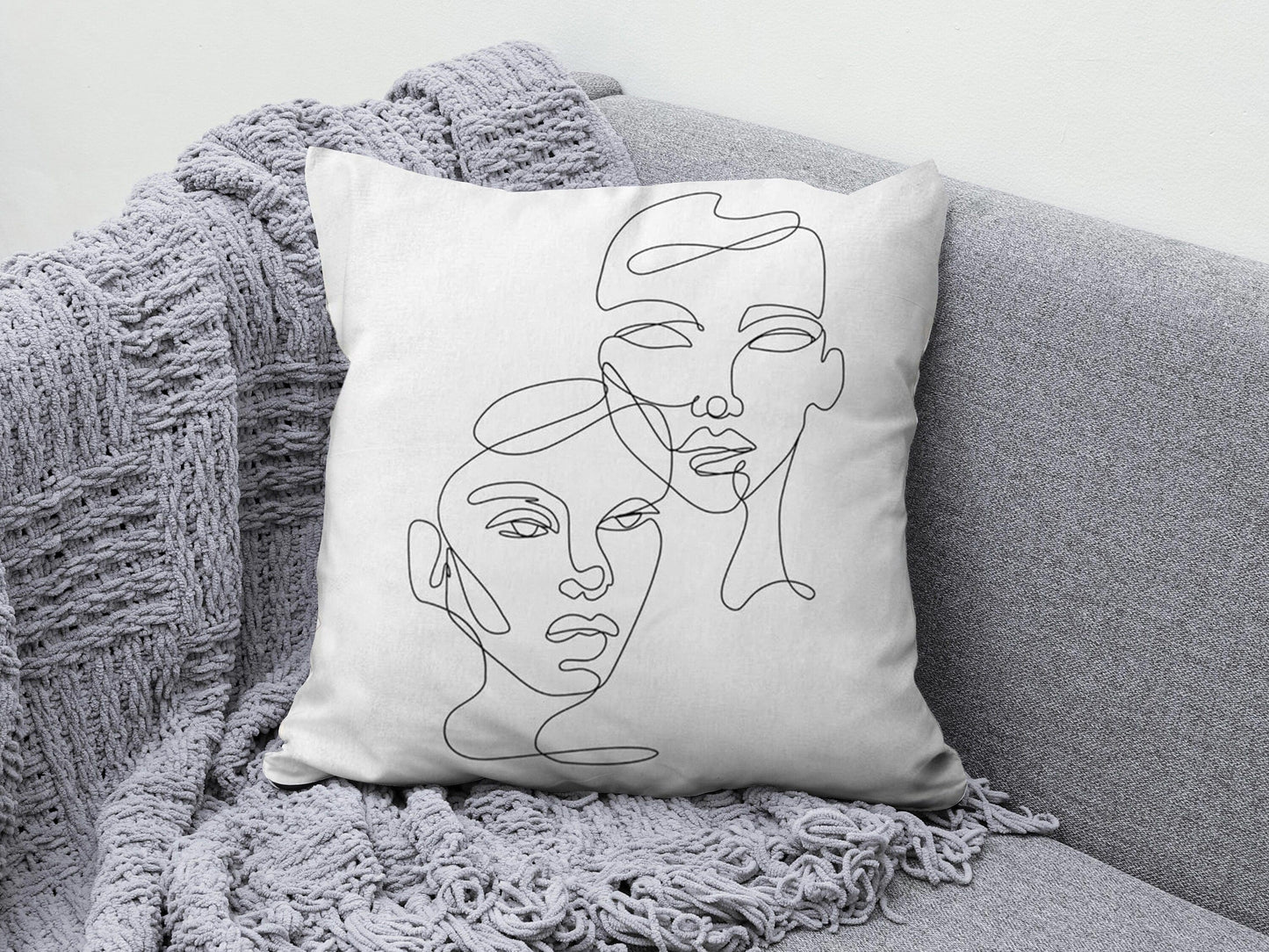 Onay 4 / 12 x 12 inch (30 x 30 cm) Double Side Bohem Style Cushion Cover Abstract Faces Throw Line Art Face Pillow Covers