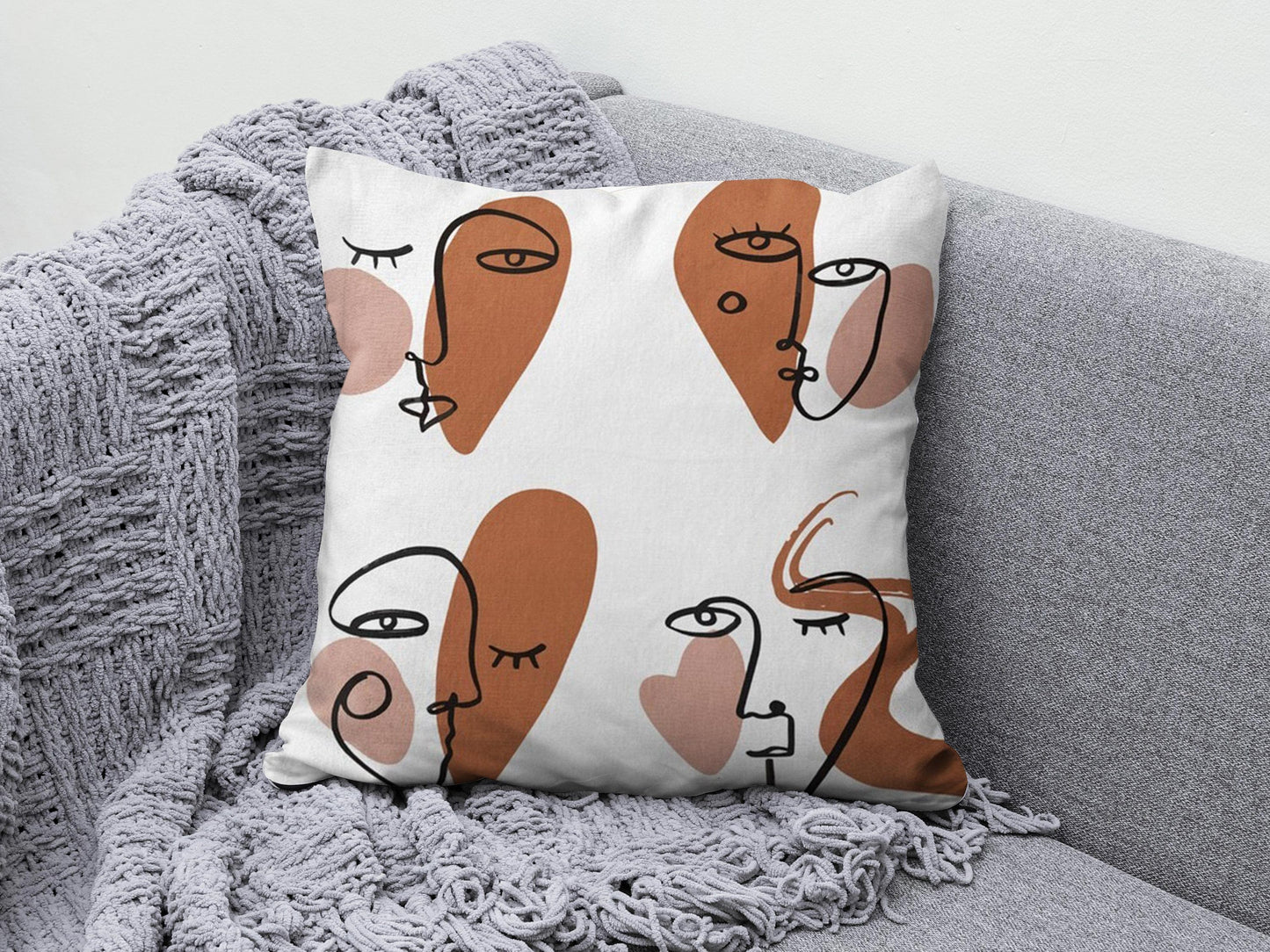 Onay 3 / 12 x 12 inch (30 x 30 cm) Double Side Bohem Style Cushion Cover Abstract Faces Throw Line Art Face Pillow Covers