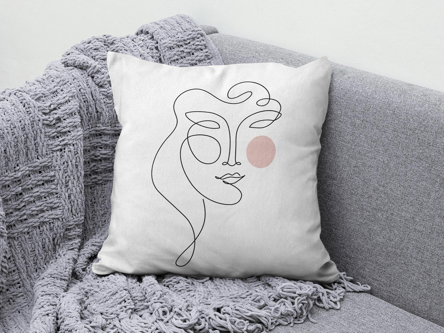 Onay 2 / 12 x 12 inch (30 x 30 cm) Double Side Bohem Style Cushion Cover Abstract Faces Throw Line Art Face Pillow Covers