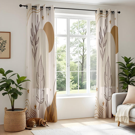 Onay Boho Botanical Leaf Curtains – Earth Tone Drapes for Modern Nature-Inspired Interiors