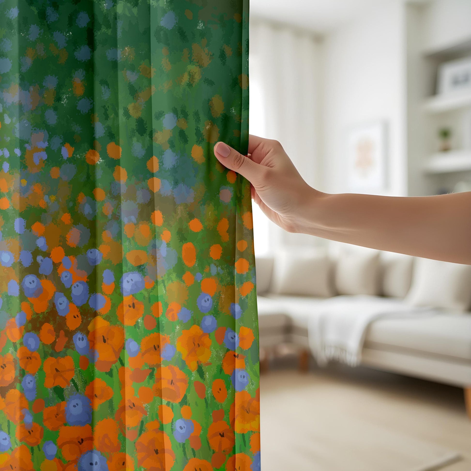 Onay Boho Floral Window Drapes, Hand-Painted Abstract Garden Curtains