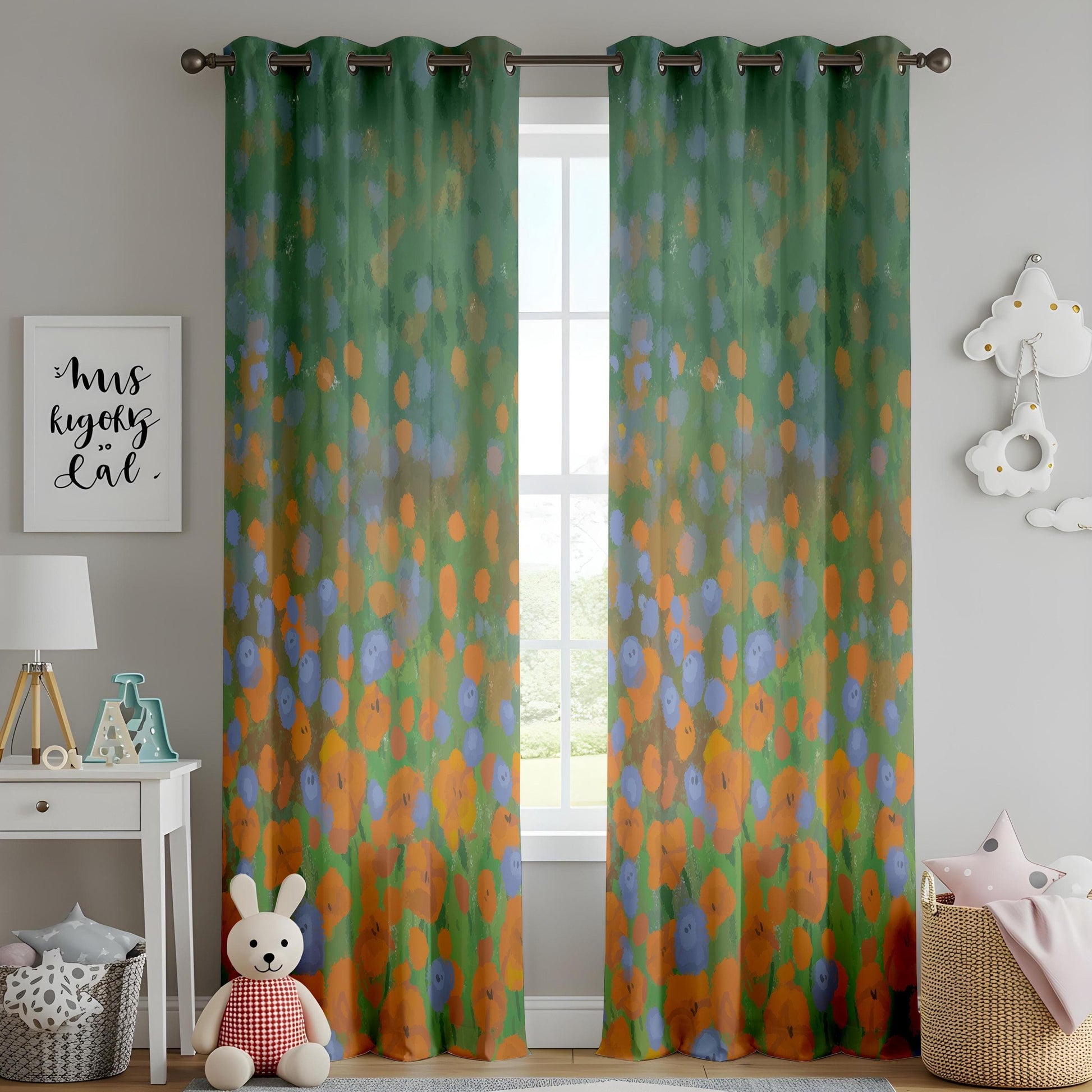 Onay Boho Floral Window Drapes, Hand-Painted Abstract Garden Curtains