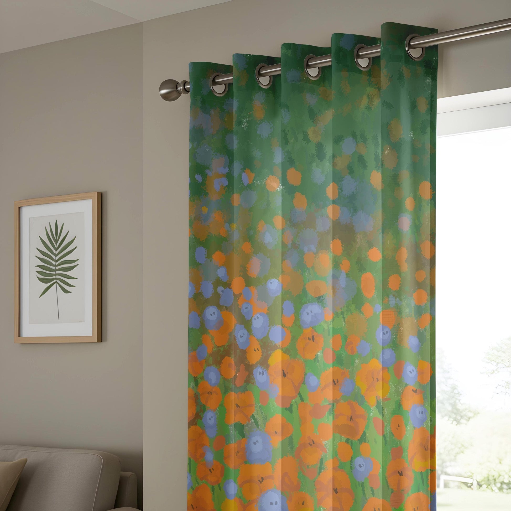 Onay Boho Floral Window Drapes, Hand-Painted Abstract Garden Curtains