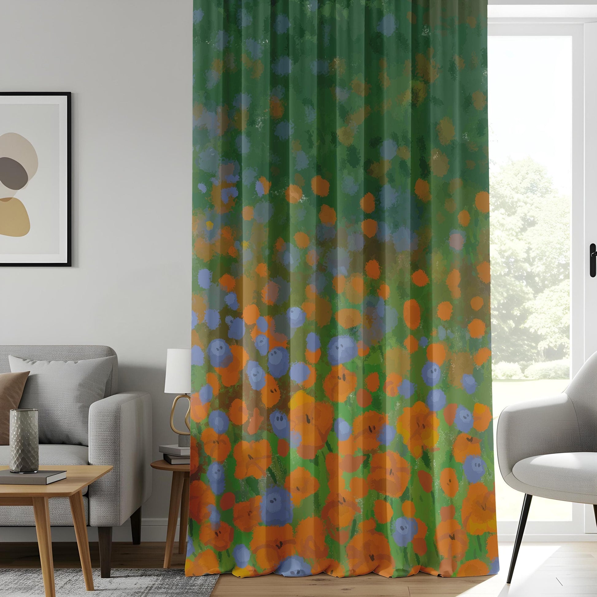 Onay Boho Floral Window Drapes, Hand-Painted Abstract Garden Curtains
