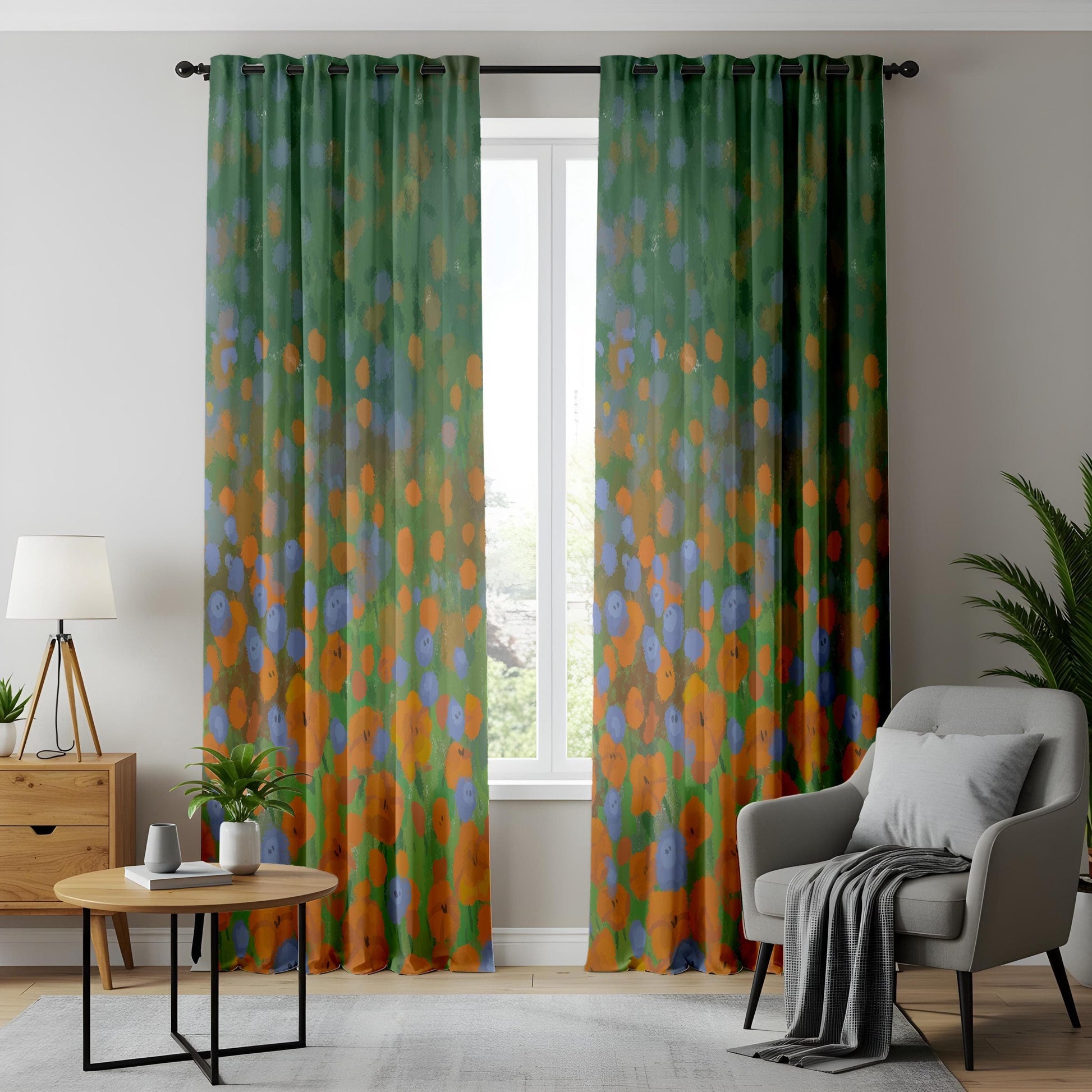 Onay Boho Floral Window Drapes, Hand-Painted Abstract Garden Curtains