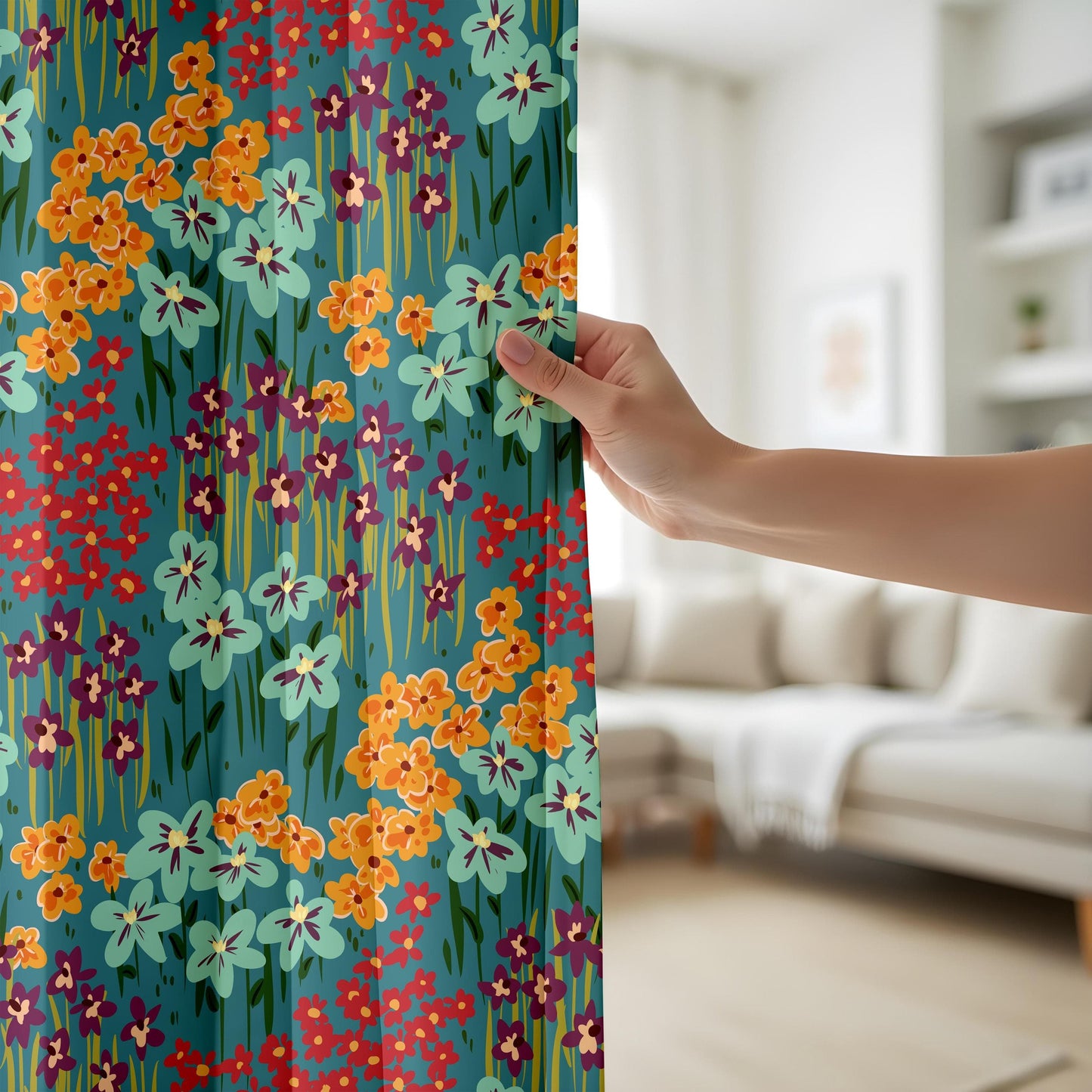 Onay Boho Flower Curtains, Artistic Wildflower Design Drapes