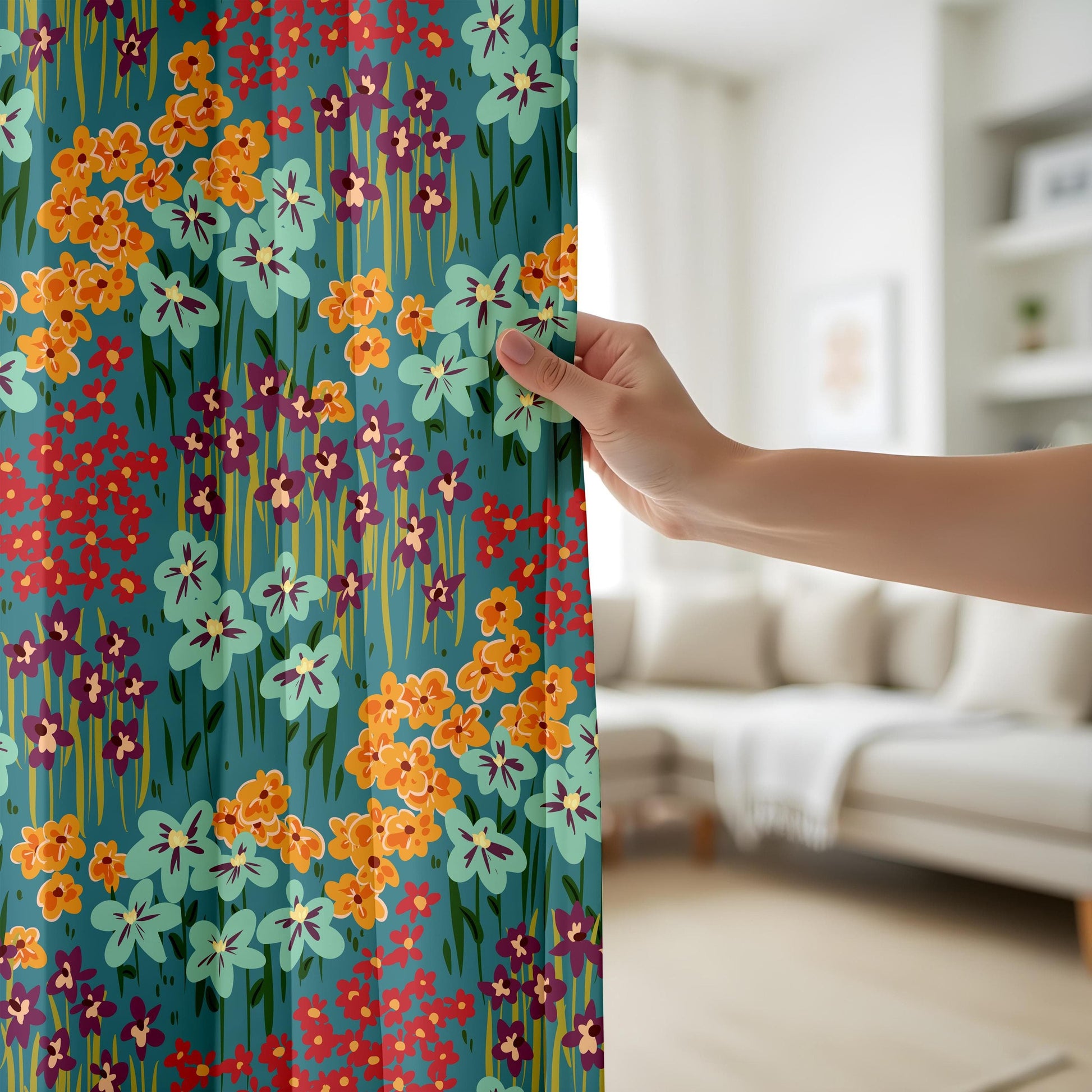 Onay Boho Flower Curtains, Artistic Wildflower Design Drapes