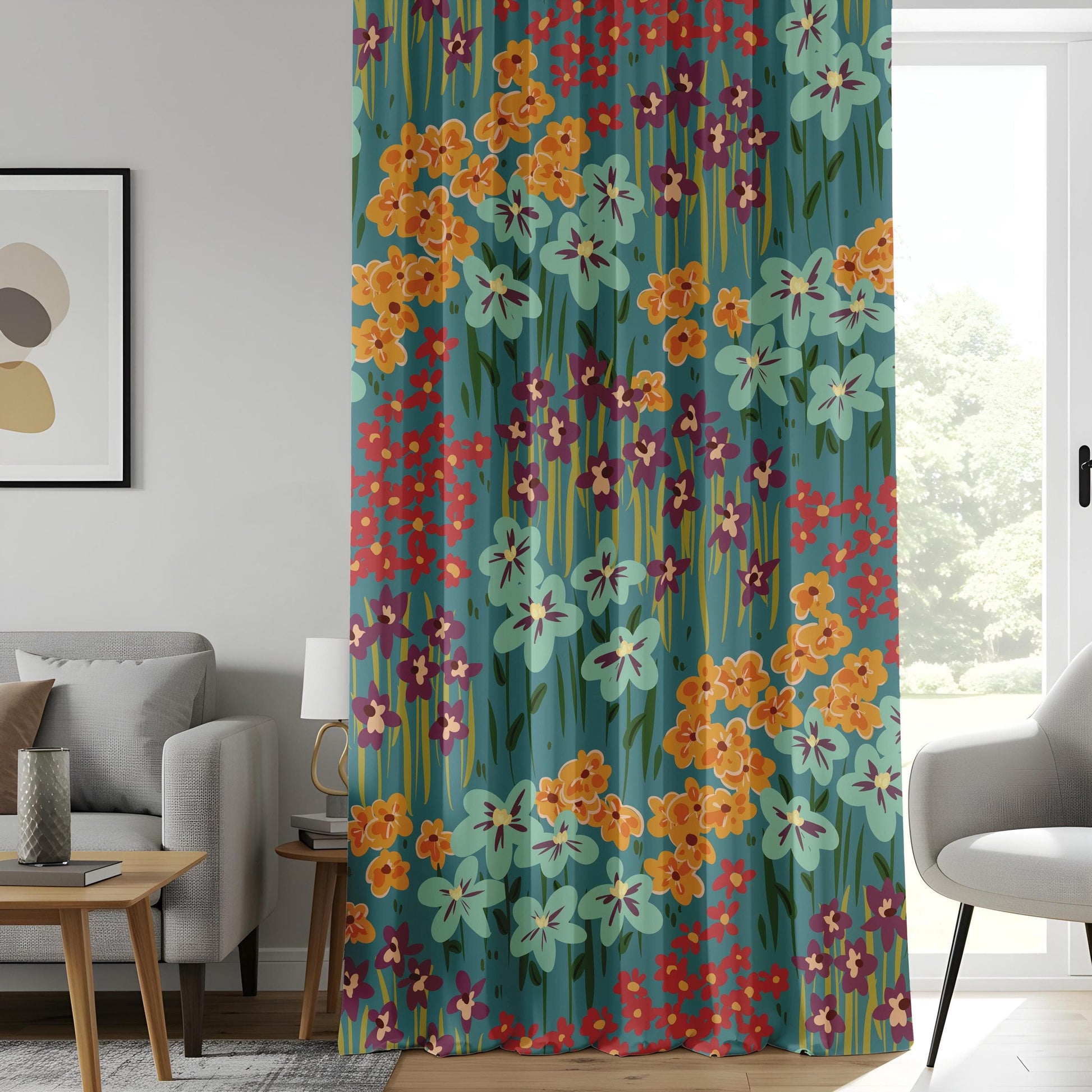 Onay Boho Flower Curtains, Artistic Wildflower Design Drapes
