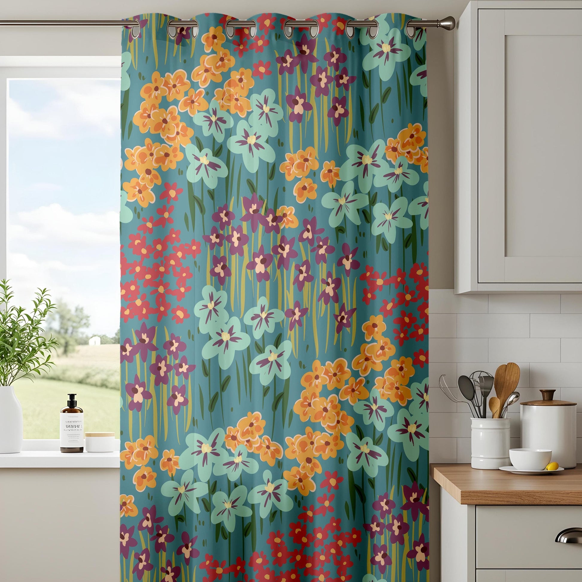 Onay Boho Flower Curtains, Artistic Wildflower Design Drapes