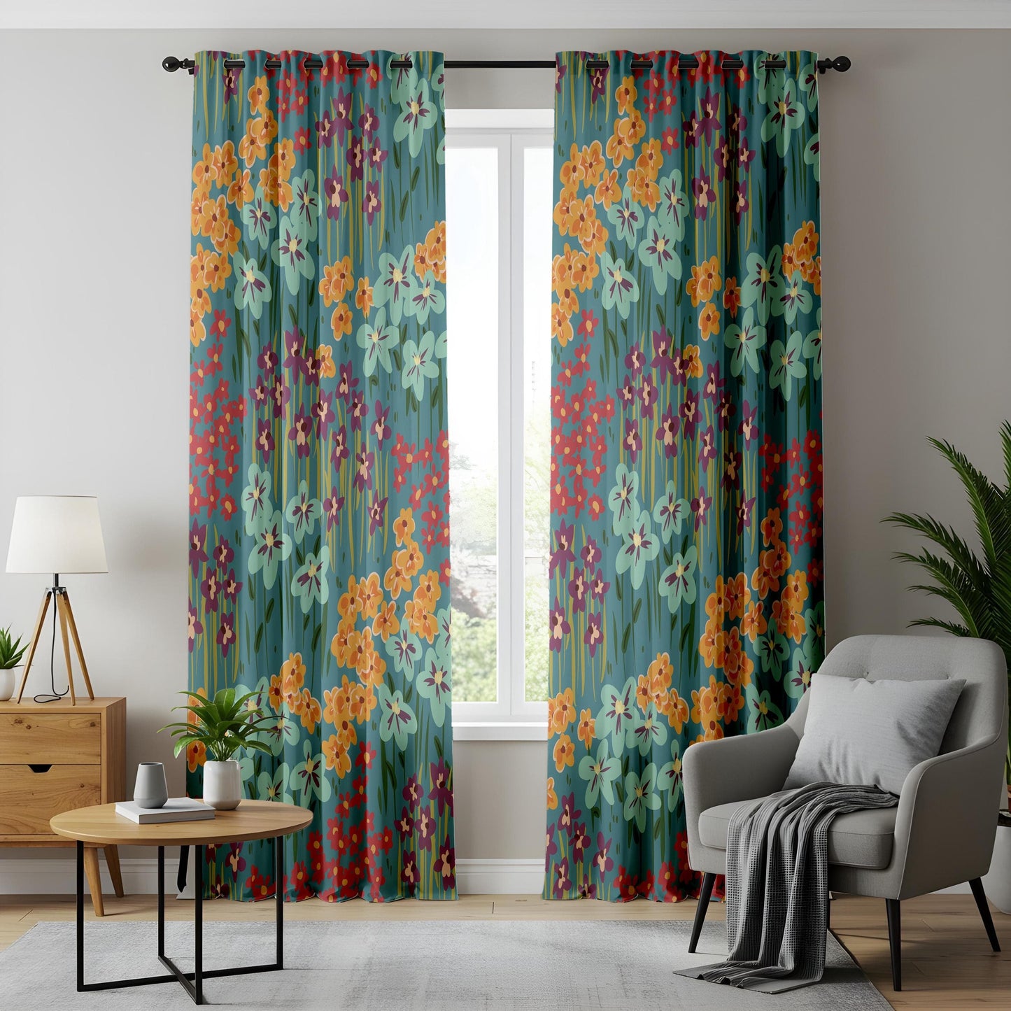 Onay Boho Flower Curtains, Artistic Wildflower Design Drapes