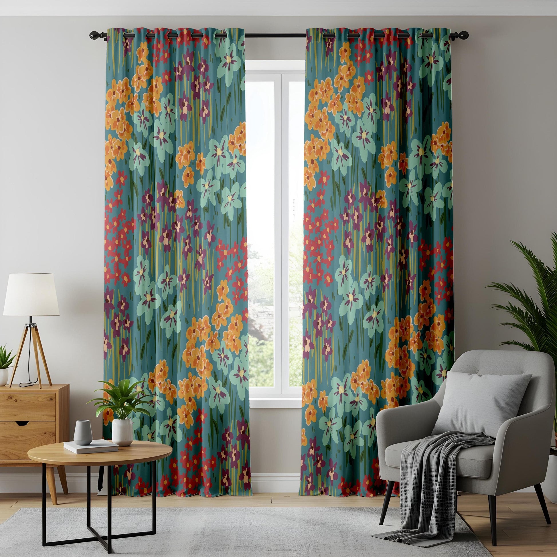 Onay Boho Flower Curtains, Artistic Wildflower Design Drapes