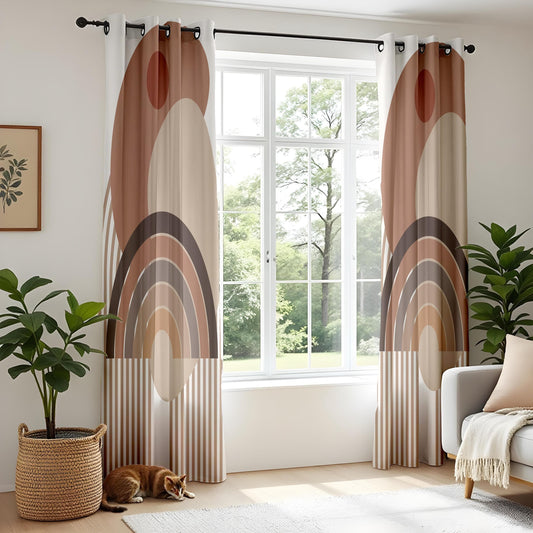 Onay Boho Geometric Abstract Curtains – Earth Tone Rainbow Drapes for Modern Scandinavian Décor