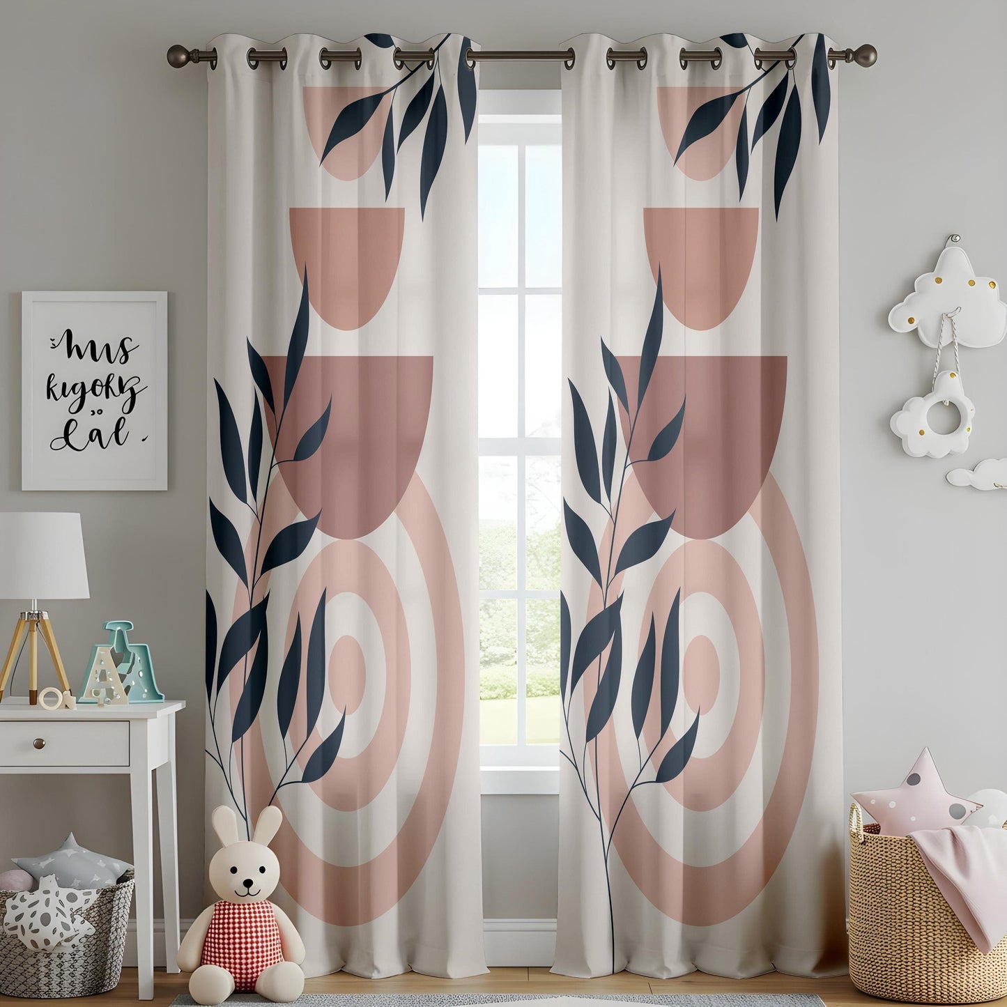 Onay Boho Geometric Leaf Curtains – Earth Tone Abstract Drapes