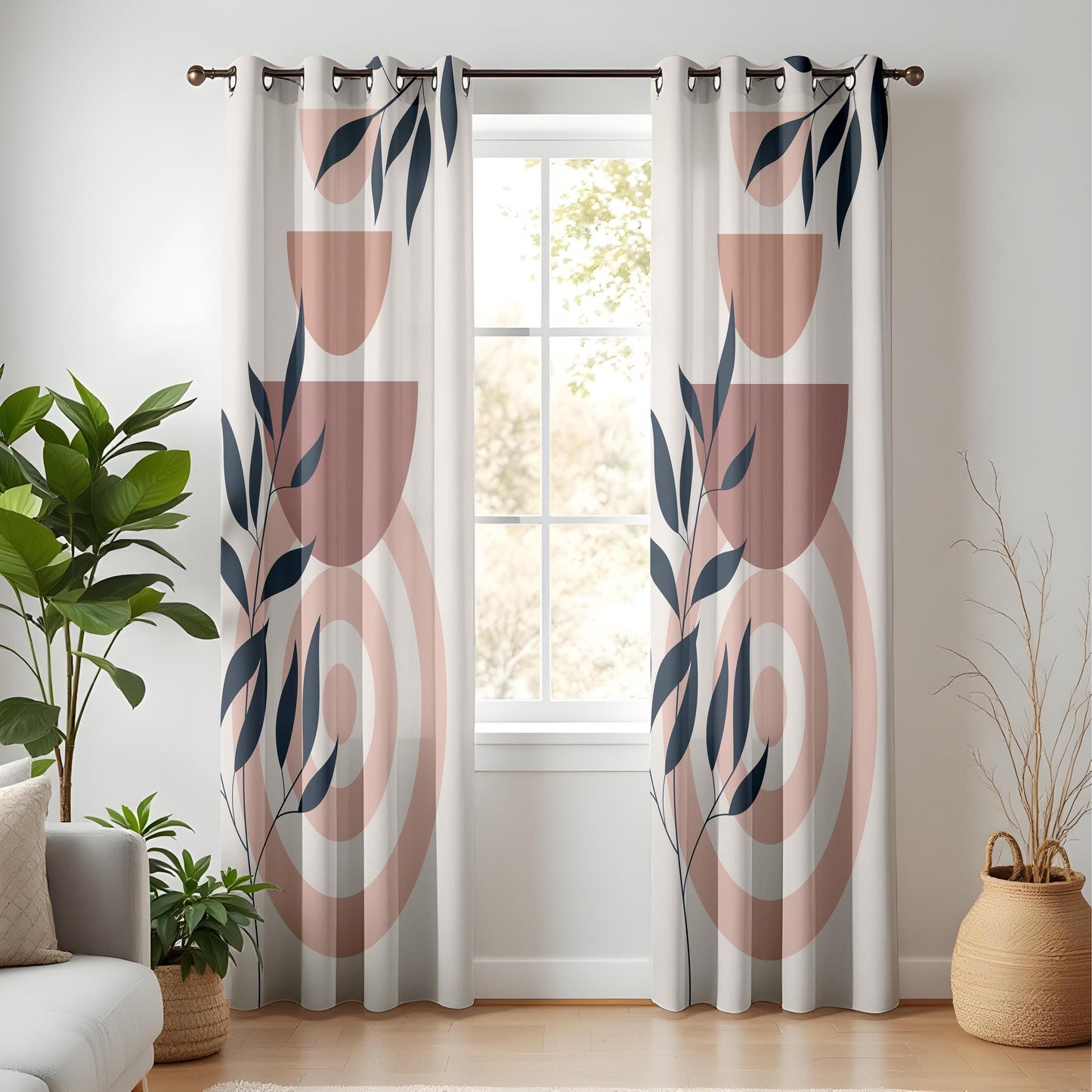 Onay Boho Geometric Leaf Curtains – Earth Tone Abstract Drapes